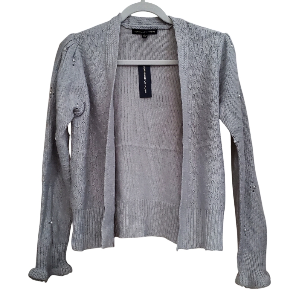 Open Front Knit Sweater Cardigan with Pearl accent Event Party Wedding Layering